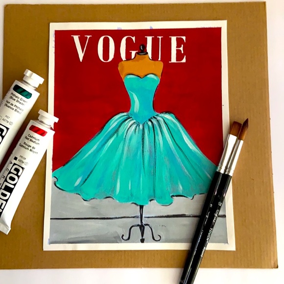 Original Acrylic Painting  Vogue Cover Fashion Art, Retro Fashion Wall Décor, - Picture 9 of 14